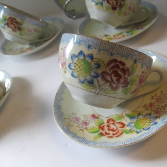 Hand Painted Pastel Floral Tea Cup Set Service for 4 Tea Cup - Picture 2 of 7